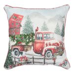 Cojín Decorativo Navideño con Pickup Rojo y Paisaje