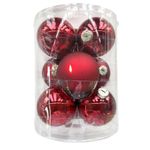 Set de 9 Bombas Navideñas Lisas 8 cm Color Rojo Mate y Brillante