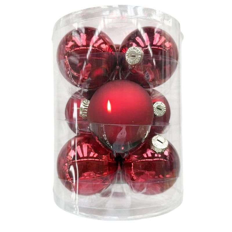 Set de 9 Bombas Navideñas Lisas 8 cm Color Rojo Mate y Brillante