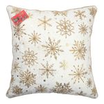 Cojín Decorativo Blanco con Copos de Nieve Dorados