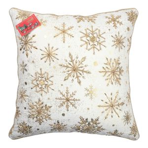 Cojín Decorativo Blanco con Copos de Nieve Dorados