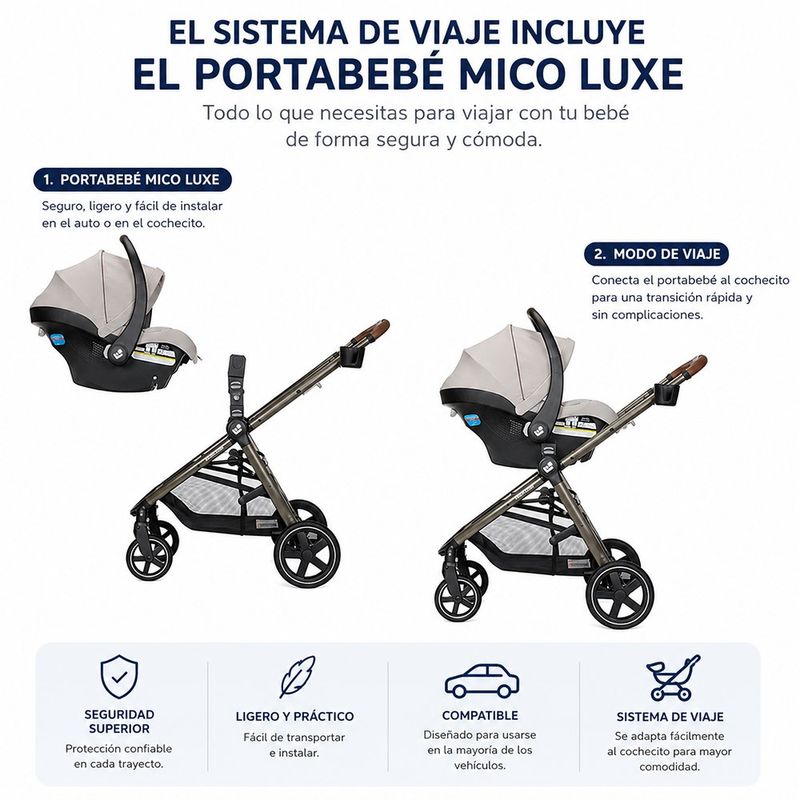 Sistema de Viaje Maxi-Cosi Zelia Luxe 5 en 1 con Carriola Modular y Portabebé Mico Luxe Color Beige