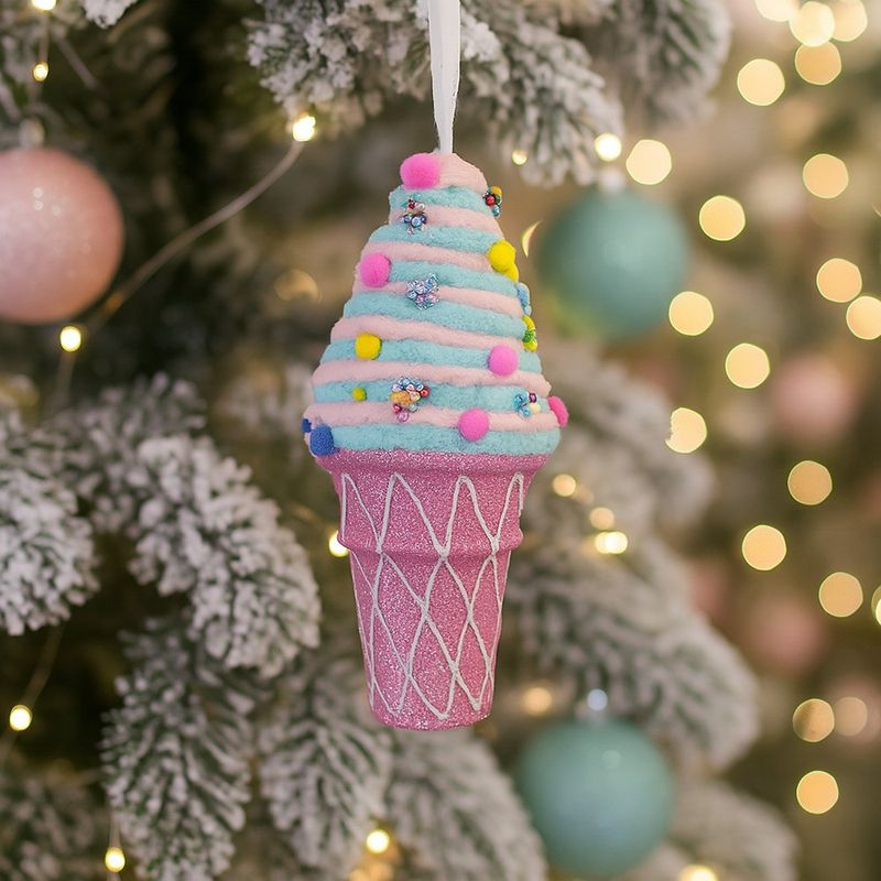 Adorno Navideño Helado Multicolor con Detalles de Pompones