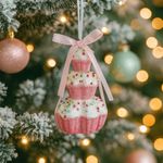 Adorno Navideño de Cupcakes Apilados con Glitter y Listón