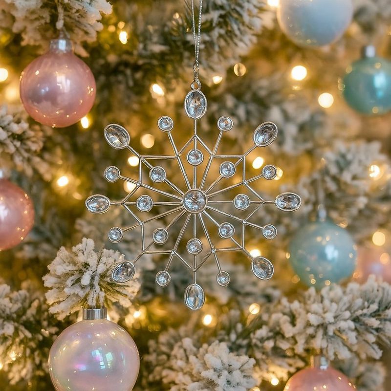 Copo de Nieve Plateado con Perlas