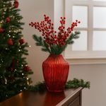 Jarrón Decorativo de Vidrio Rojo con Textura