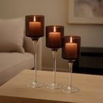 Set de 3 Candeleros Tipo Copa en Vidrio Ahumado