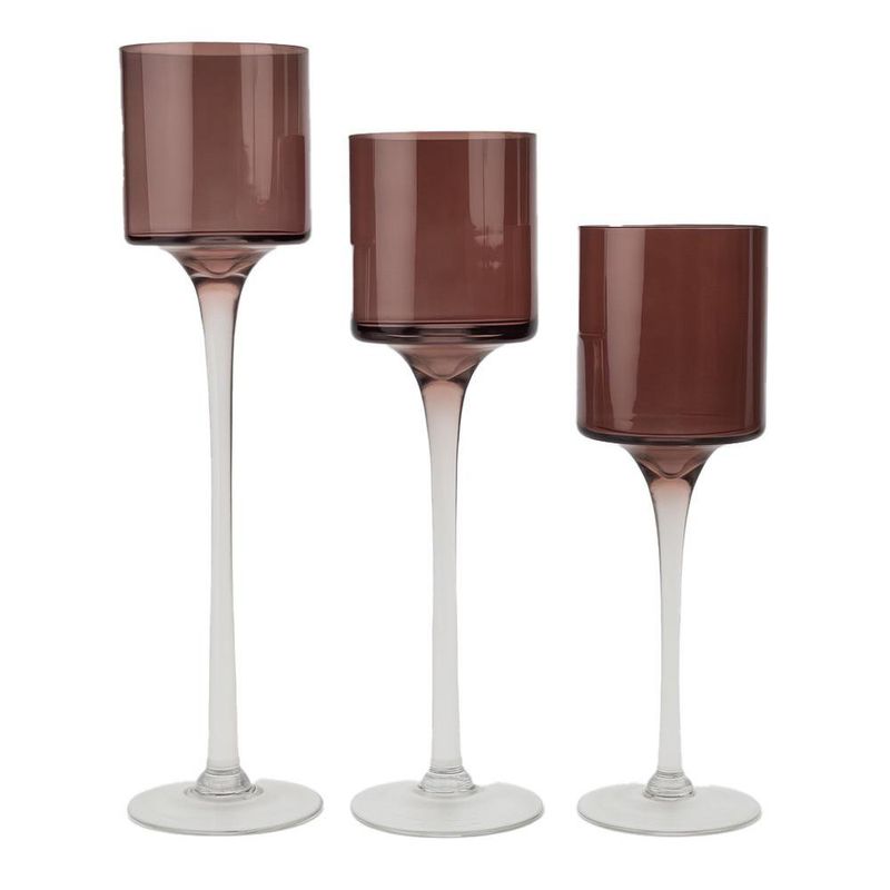 Set de 3 Candeleros Tipo Copa en Vidrio Ahumado