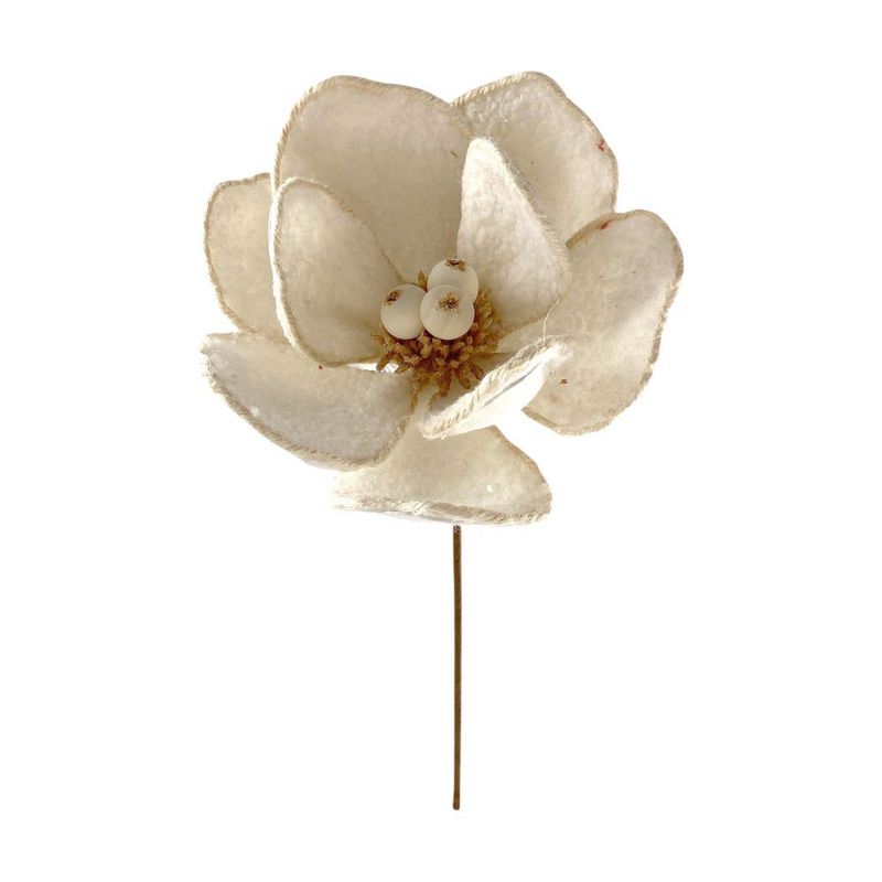 Flor Decorativa Magnolia de Tela Color Marfil
