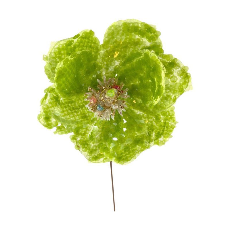 Flor Decorativa Magnolia Verde con Centro Dorado