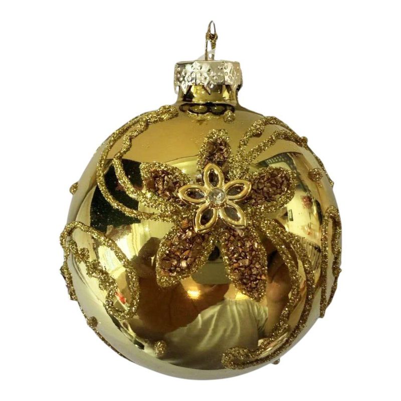 Bomba Navideña con Detalles Florales 8 cm Color Dorado