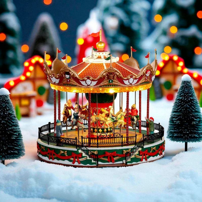 Carrusel Navideño con Movimiento, Sonido y Luz LED