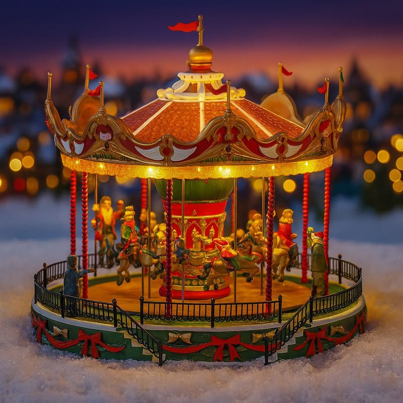 Carrusel Navideño con Movimiento, Sonido y Luz LED
