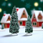 Set de 2 Árboles Coníferas Nevados para Villa Navideña