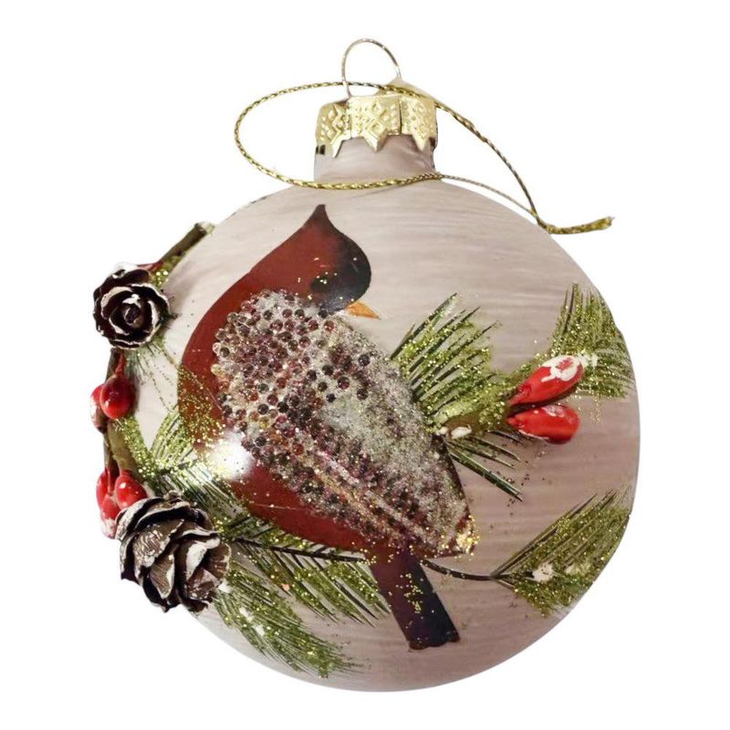 Bomba Navideña Decorada con Ave 8 cm Multicolor