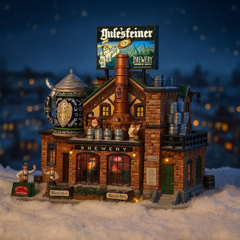 Fábrica Cervecera Navideña con Detalles Iluminados