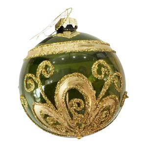 Bomba Navideña de Vidrio con Brillos 8 cm Color Verde con Dorado