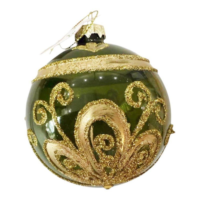 Bomba Navideña de Vidrio con Brillos 8 cm Color Verde con Dorado