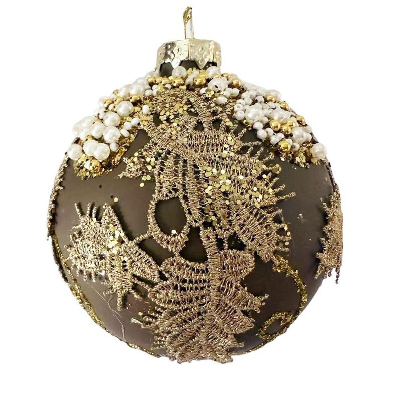 Bomba Navideña 8 cm Color Café con Detalles Dorados
