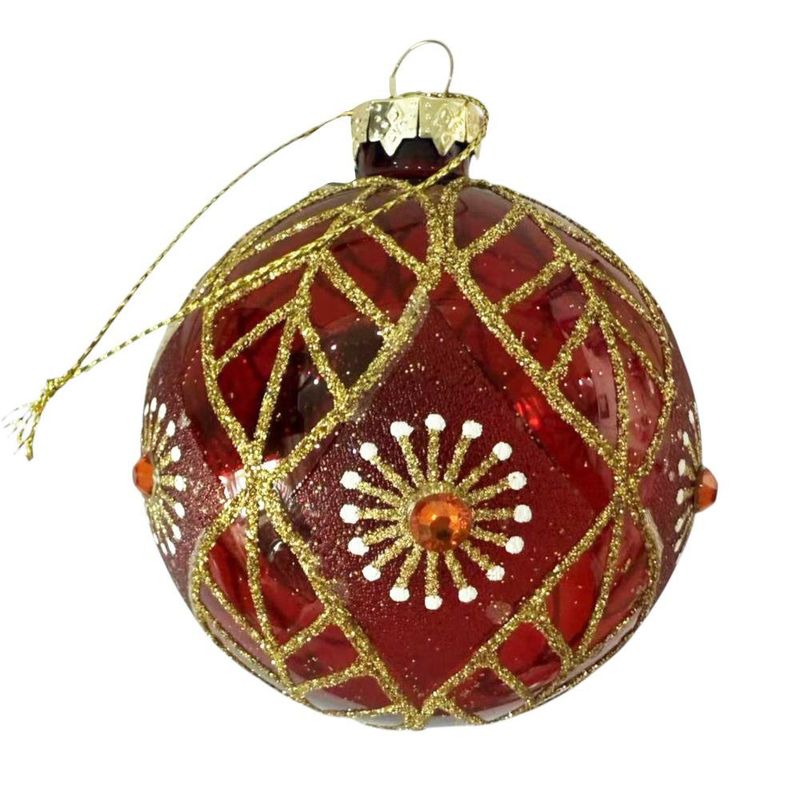 Bomba Navideña 8 cm Color Rojo con Detalles Dorados y Blancos