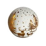 Bola Led Navideña Blanca con Pinos Dorados