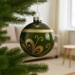 Bomba Navideña de Vidrio con Brillos 8 cm Color Verde con Dorado