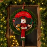 Corona Navideña con Muñeco de Nieve y Reno