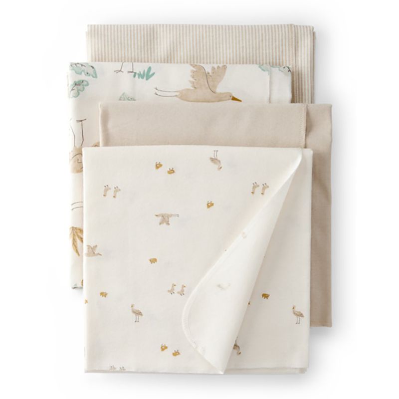 Set de 4 Mantas Diseño Cigüeña y Animales Safari