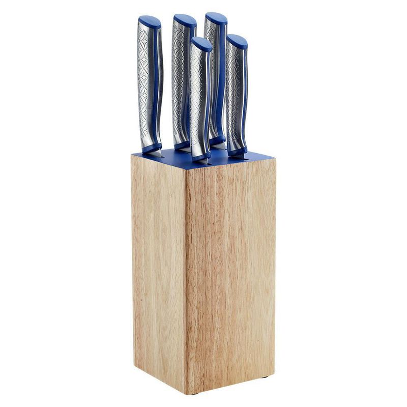 Set de Cuchillos con Base de Madera Azul