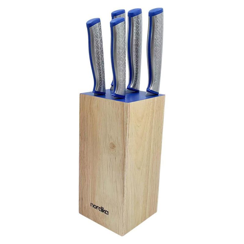 Set de Cuchillos con Base de Madera Azul