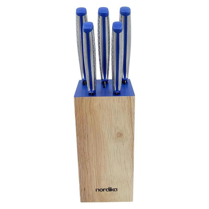 Set de Cuchillos con Base de Madera Azul