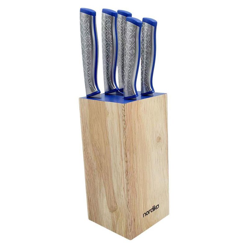 Set de Cuchillos con Base de Madera Azul