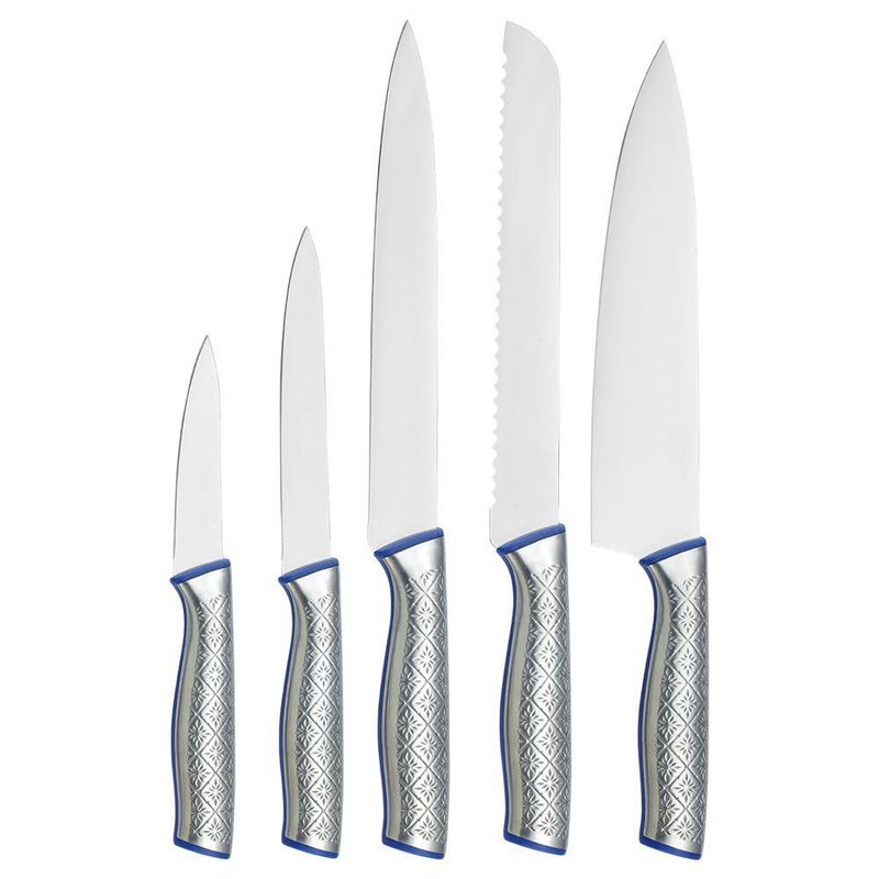 Set de Cuchillos con Base de Madera Azul