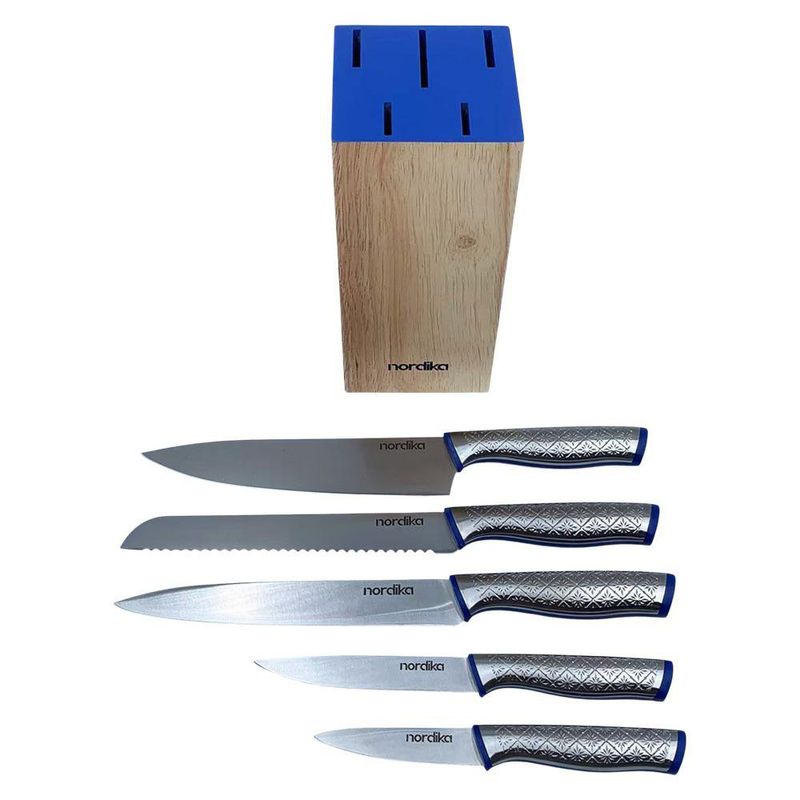 Set de Cuchillos con Base de Madera Azul
