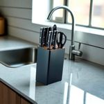 Set de Cuchillos con Base Negra Acero Inoxidable