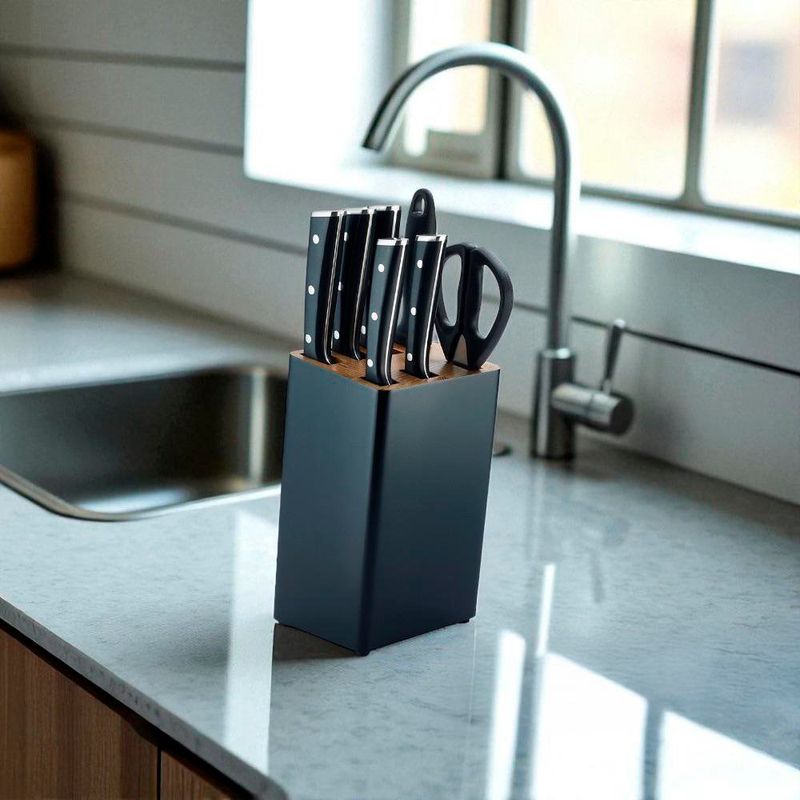 Set de Cuchillos con Base Negra Acero Inoxidable