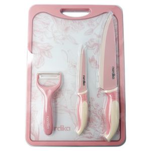 Set de Cuchillos con Pelador y Tabla Rosa