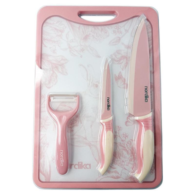 Set de Cuchillos con Pelador y Tabla Rosa