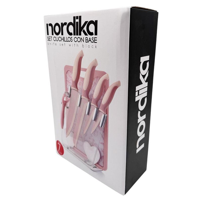 Set de Cuchillos con Base y Tabla Rosa