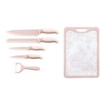 Set de Cuchillos con Base y Tabla Rosa