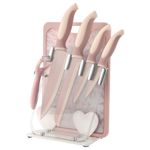 Set de Cuchillos con Base y Tabla Rosa