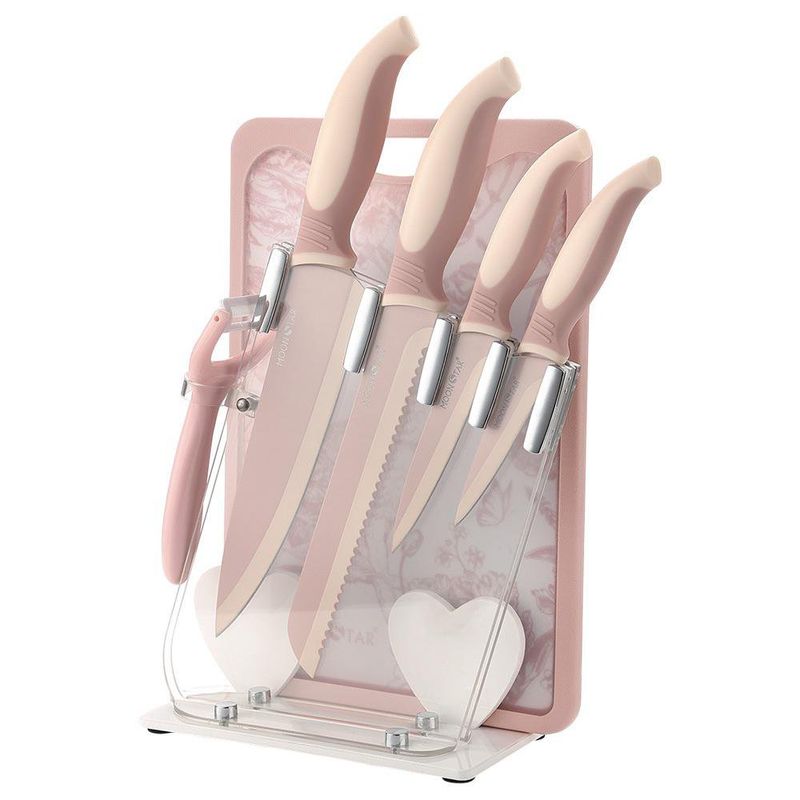 Set de Cuchillos con Base y Tabla Rosa