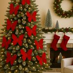 Mariposa Decorativa Roja con Alas de Tela y Brillos