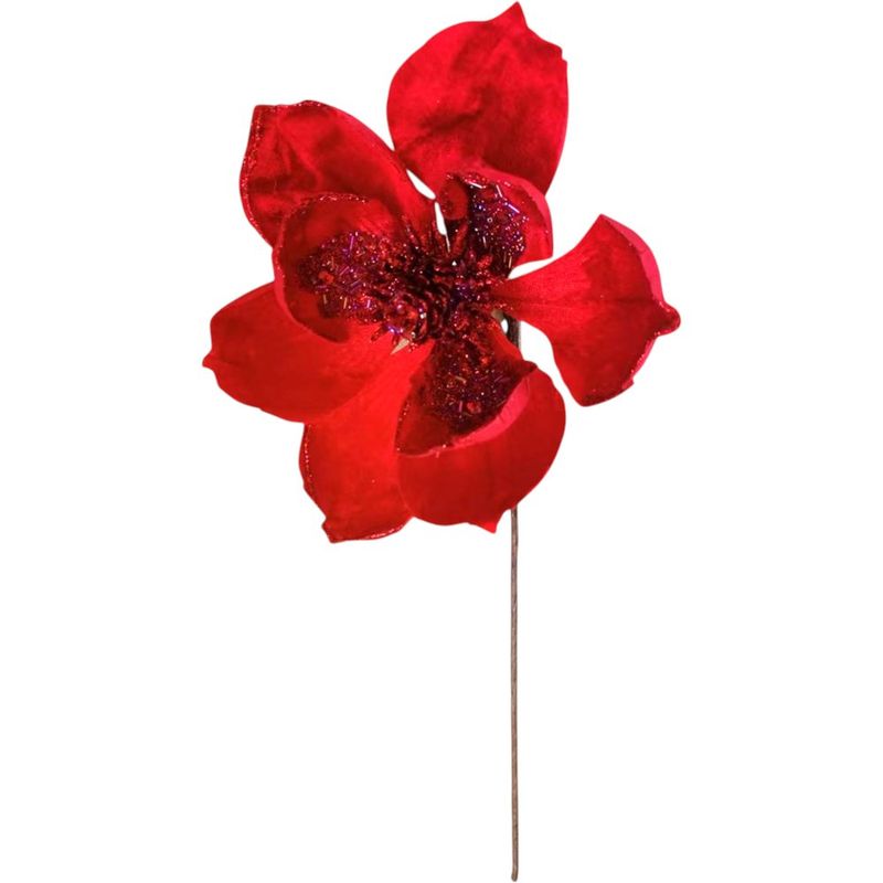 Flor Decorativa Roja con Centro de Cristales