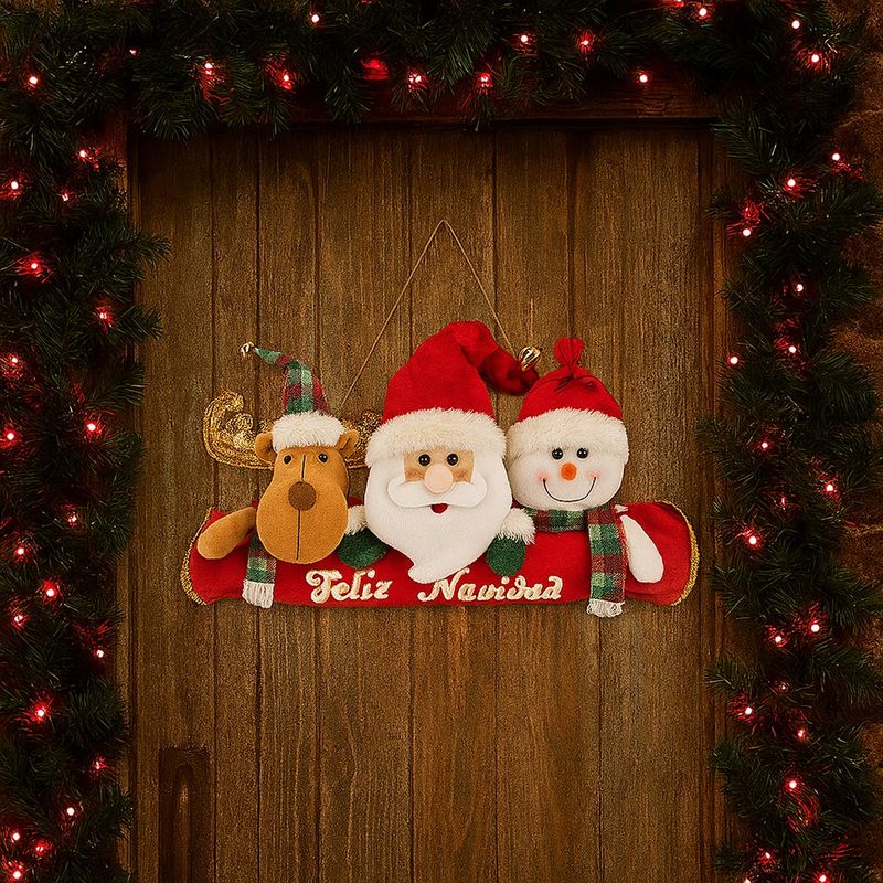 Decoración Navideña con Santa, Reno y Muñeco de Nieve