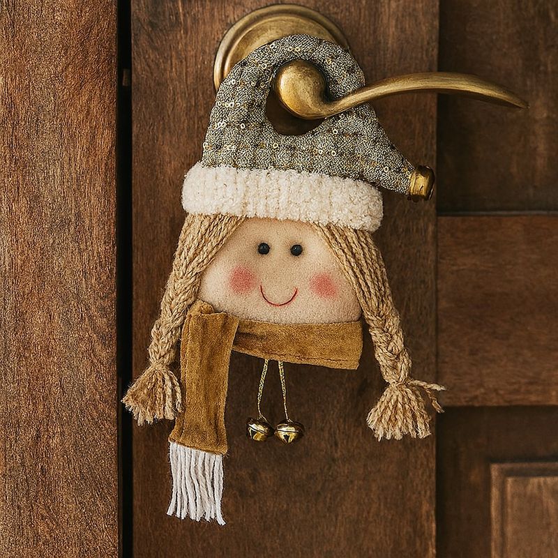 Adorno Navideño de Muñeca con Sombrero Dorado y Bufanda