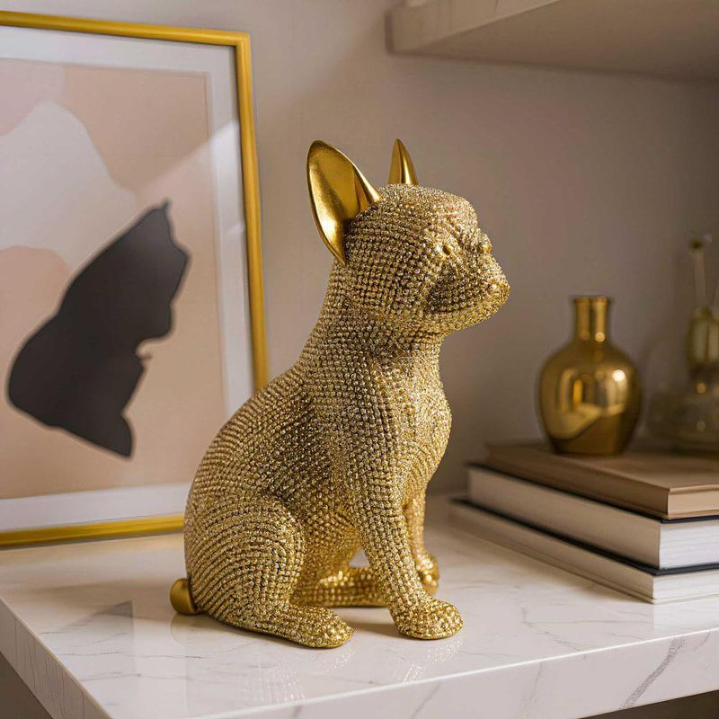 Perro Decorativo Dorado con Pedrería 16.6 Cm