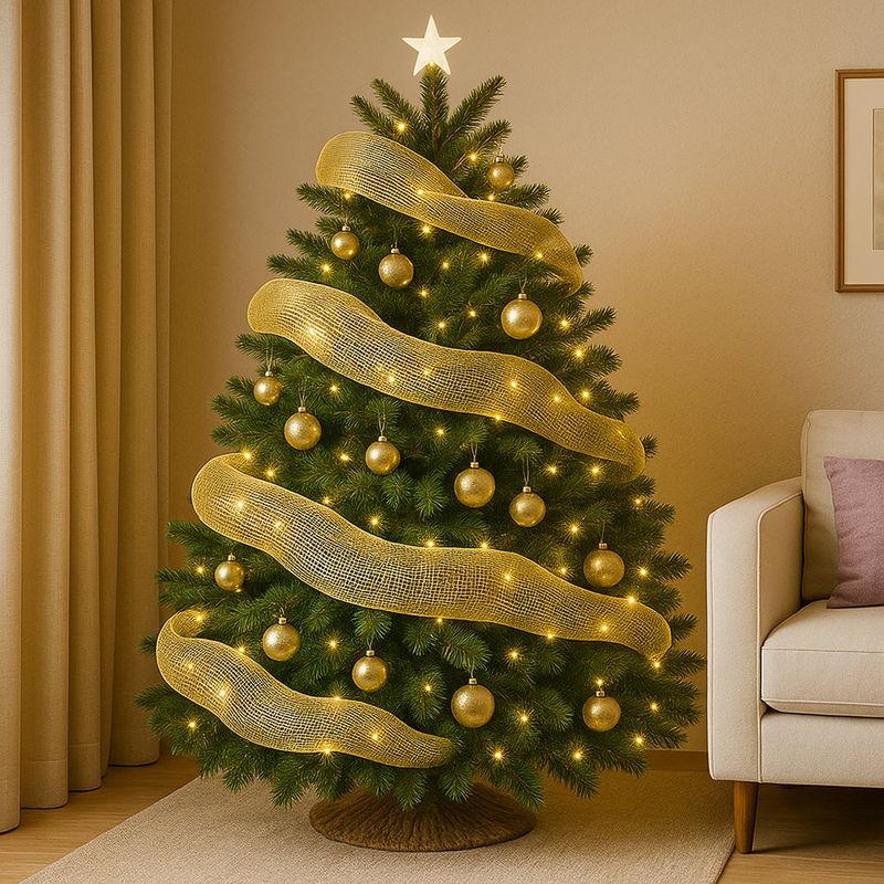 Malla Decorativa Navideña de 10.5 plg x 10 yardas Color Dorado