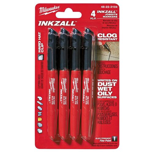 Marcador Industrial Punta Fina Inkzall Negro 4 Pzas - Milwaukee Electric