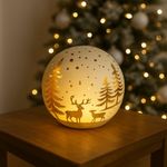 Bola Led Navideña Blanca con Pinos Dorados